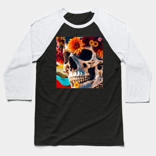 Skull with Flowers Baseball T-Shirt
